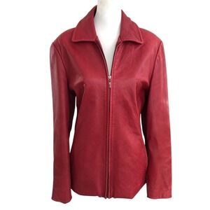 Liz Claiborne Women's Soft Red Genuine Leather Zipper Front Jacket L